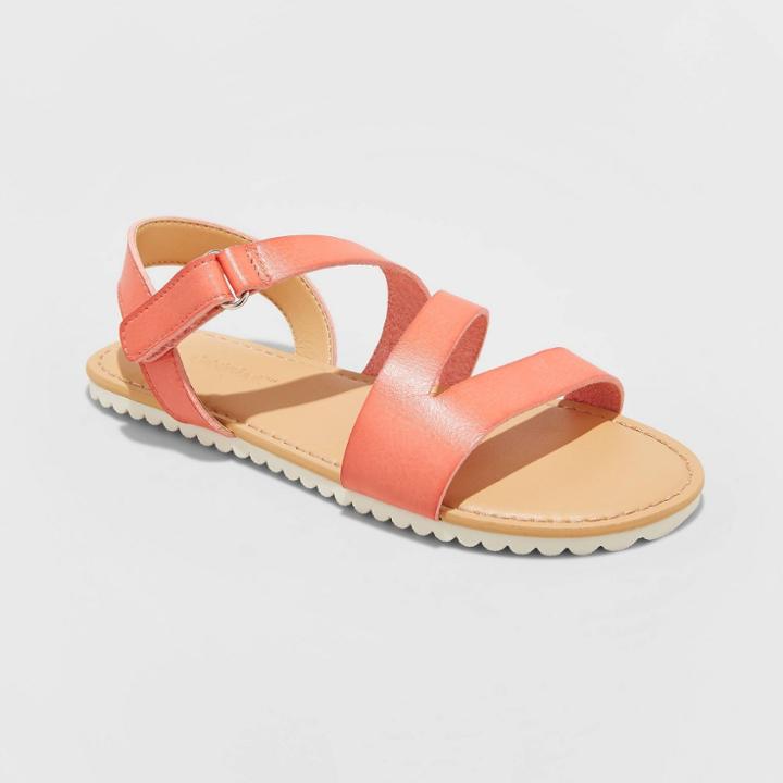 Girls' Alexa Asymmetrical Ankle Strap Sandals - Cat & Jack Coral 13, Toddler Girl's,