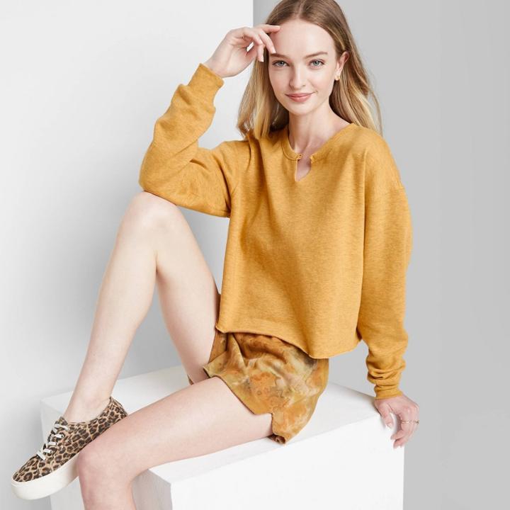 Women's Notch Front Cropped Sweatshirt - Wild Fable Mustard