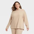 Women's Plus Size Long Sleeve Rib Turtleneck Tunic - Ava & Viv Tan X