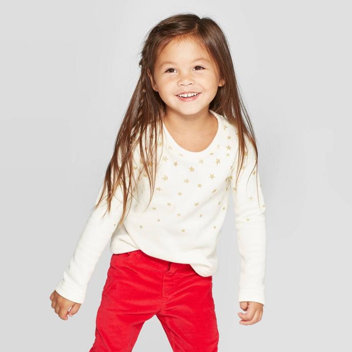 Oshkosh B'gosh Toddler Girls' Glitter Star Fleece Sweatshirt - Ivory 12m, Toddler Girl's, White