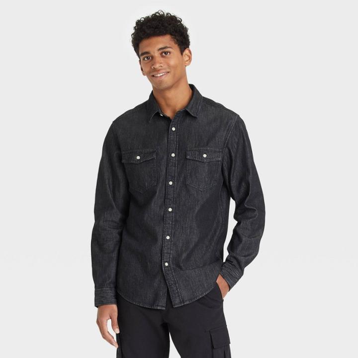 Men's Standard Fit Stretch Long Sleeve Button-down Shirt - Goodfellow & Co Black