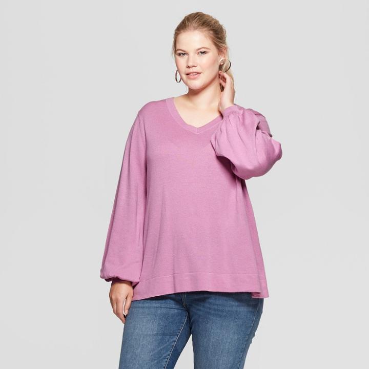 Women's Plus Size Balloon Sleeve Pullover - Ava & Viv Lilac (purple) X