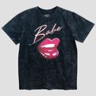 Women's Short Sleeve Babe Acid Wash Boyfriend Graphic T-shirt - Mighty Fine (juniors') Black