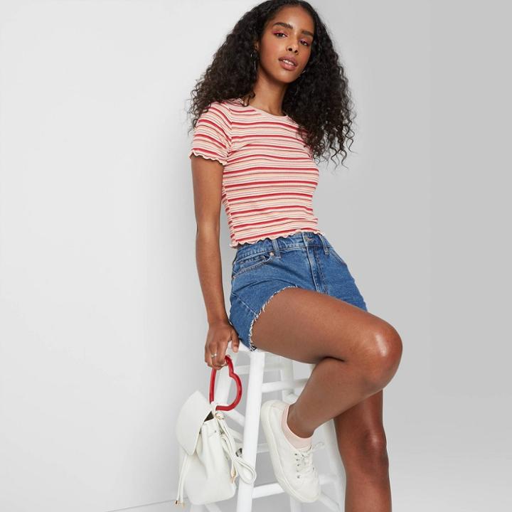 Women's Striped Short Sleeve T-shirt - Wild Fable Rust Xs, Women's, Red
