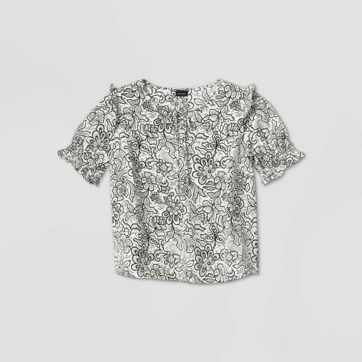 Women's Plus Size Floral Print Short Sleeve Blouse - Who What Wear Cream 1x, Women's, Size: