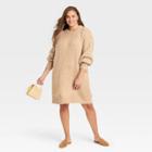 Women's Plus Size Long Sleeve Cable Knit Sweater Dress - A New Day Cream