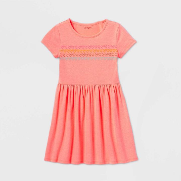 Girls' Short Sleeve Heart Striped Knit Dress - Cat & Jack Peach