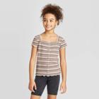 Girls' Square Neck Stripe Button-front Top - Art Class S, Girl's, Size: Small,