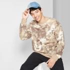Men's Tie Dye Regular Fit French Terry Crew Pullover Sweatshirt - Original Use Brown Taupe
