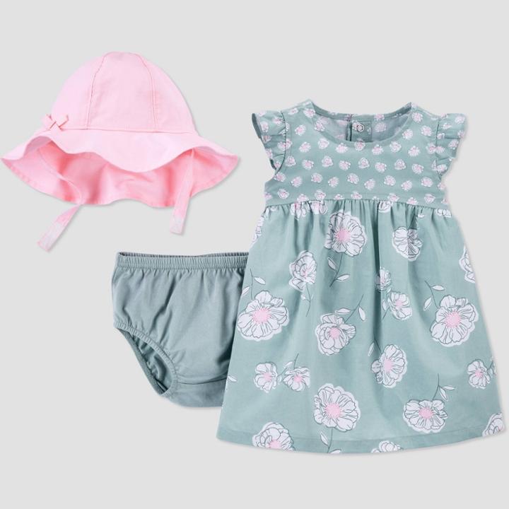 Baby Girls' 2pc Floral Dress With Hat - Just One You Made By Carter's Blue