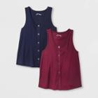 Girls' Button Front 2pk Tank Top - Art Class Navy/burgundy