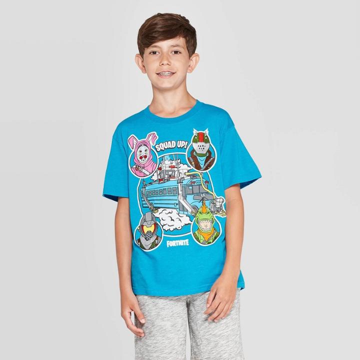Boys' Fortnite Bus Short Sleeve T-shirt - Turquoise 2xl, Size: