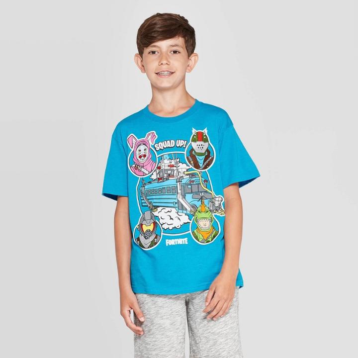 Boys' Fortnite Bus Short Sleeve T-shirt - Turquoise 2xl, Size:
