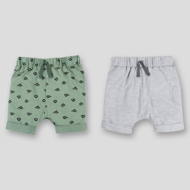 Lamaze Baby Boys' 2pk Organic Cotton Terry Harem Jogger Shorts - Gray/green Newborn, Boy's