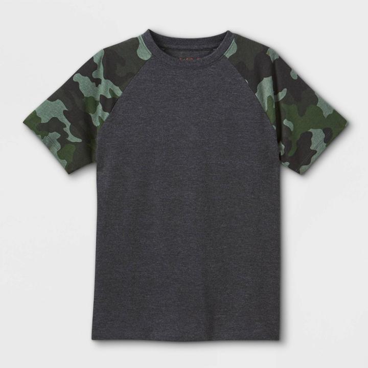 Plusboys' Baseball Short Sleeve T-shirt - Cat & Jack Charcoal Gray/camo Green