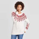 Women's Fairisle Printed Long Sleeve Crewneck Pullover Sweater - Knox Rose Red