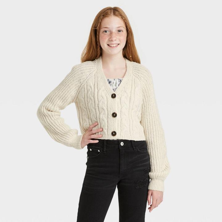 Girls' Boxy Cropped Cardigan - Art Class Cream