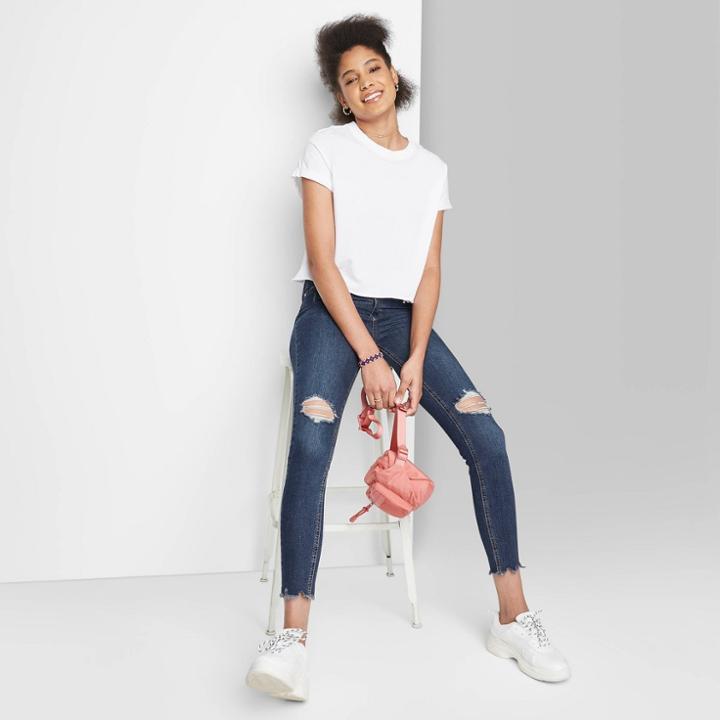 Women's Super High-rise Distressed Skinny Jeans - Wild Fable Dark Wash