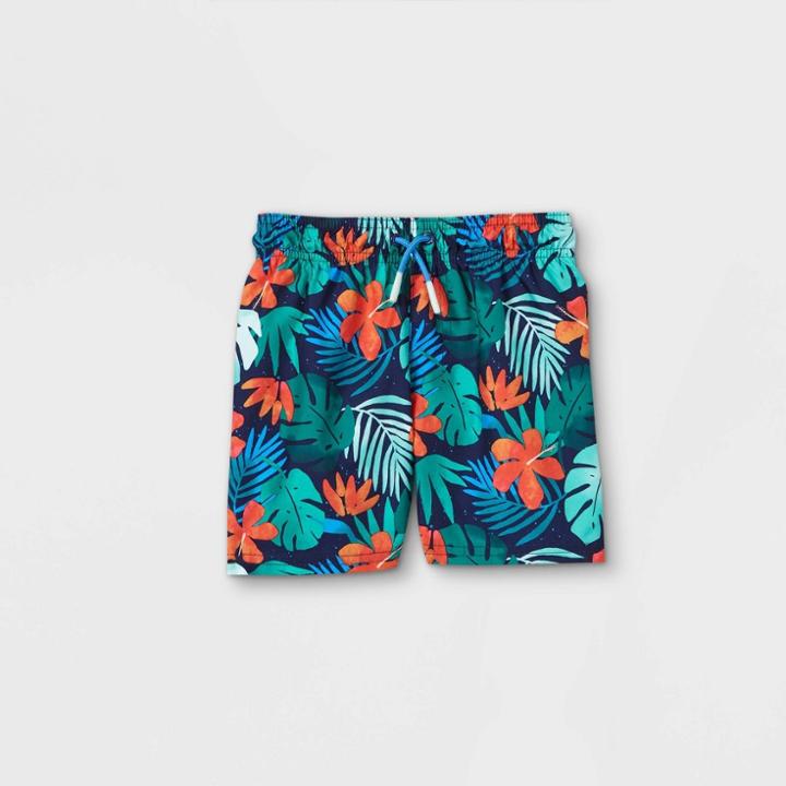 Toddler Boys' Jungle Leaf Print Swim Trunks - Cat & Jack Orange