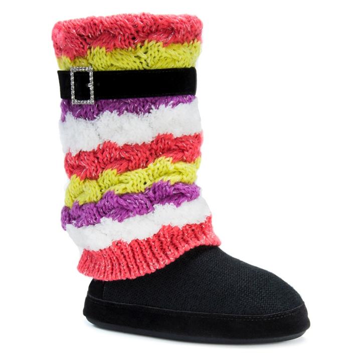 Women's Muk Luks Fiona Striped Sweater Knit Slipper Boots - M(7-8), Size: M (7-8),