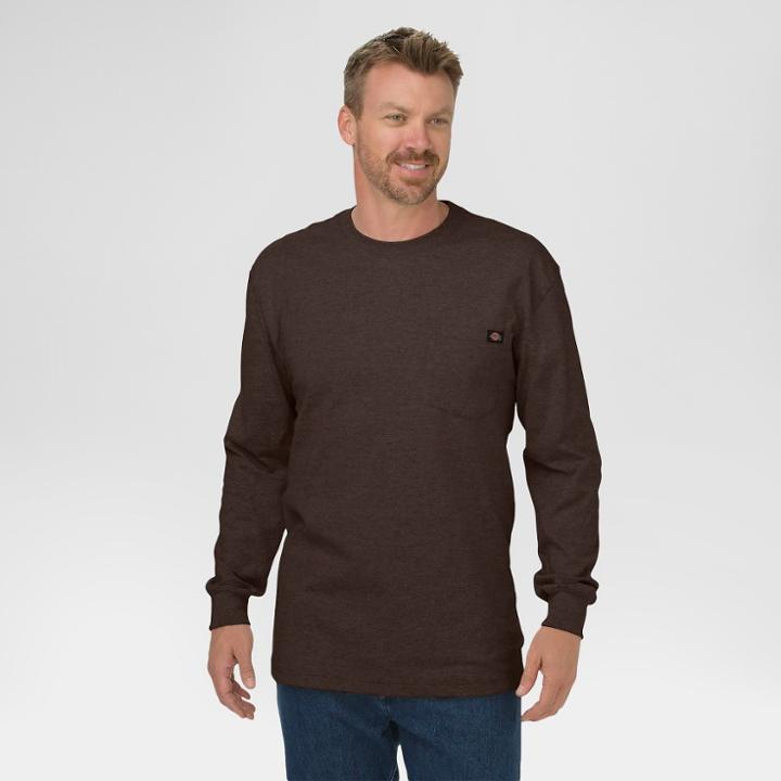 Dickies Men's Big & Tall Cotton Heavyweight Long Sleeve Pocket T-shirt- Chocolate Brown L