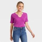 Women's Short Sleeve Splitneck Thermal Top - Knox Rose Purple