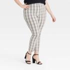 Women's Plus Size Plaid High-rise Skinny Ankle Pants - A New Day Taupe