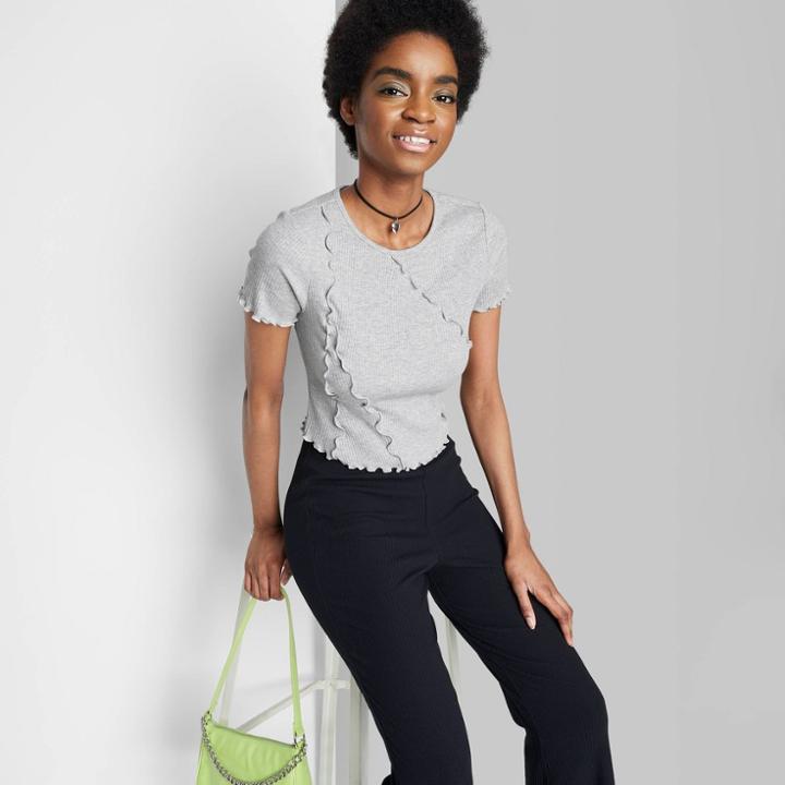Women's Short Sleeve Seamed Baby T-shirt - Wild Fable Gray Patchwork Xxs