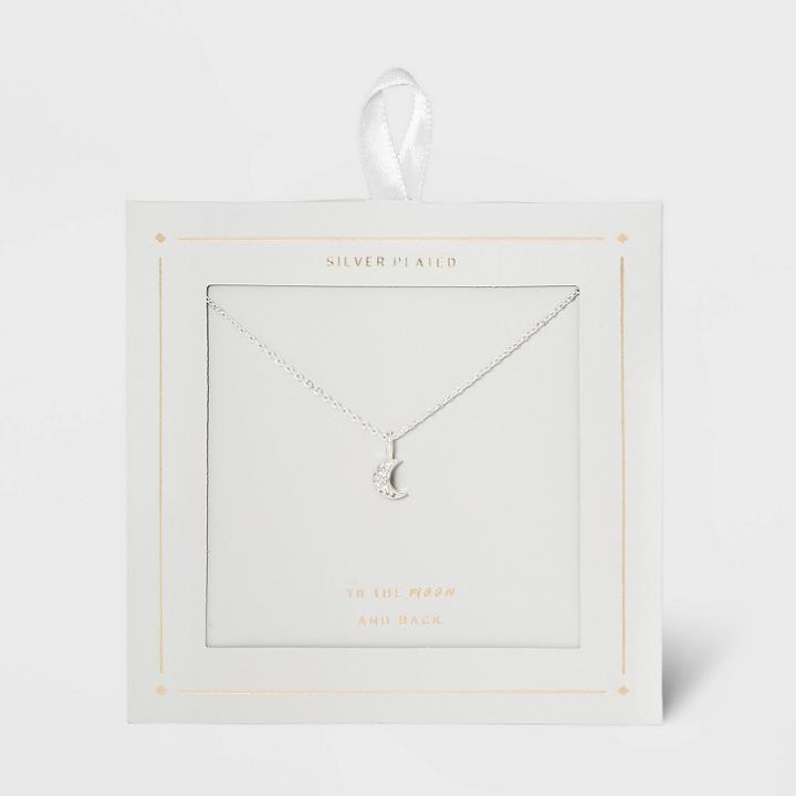 No Brand Silver Plated Moon Crystal Pendant Necklace - Silver Gray, Gray/silver