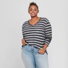 Women's Plus Size Striped Textured Pullover - Ava & Viv Gray/cream