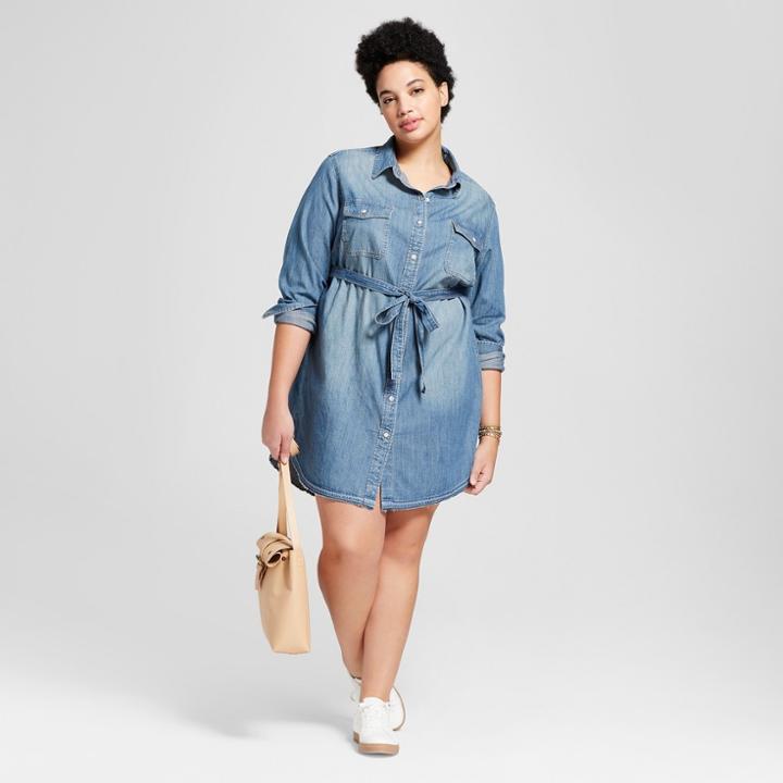 Women's Plus Size Denim Shirt Dress - Universal Thread Medium Wash