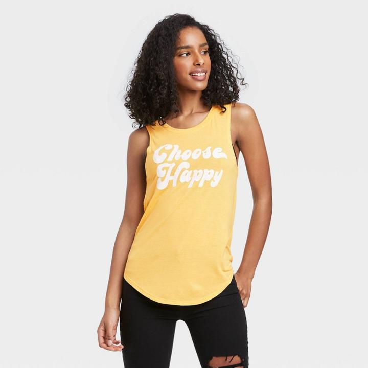 Grayson Threads Women's Choose Happy Graphic Tank Top - Yellow