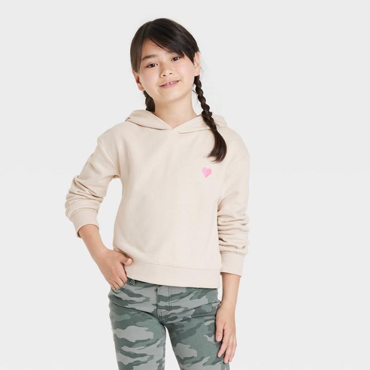 Girls' Pullover French Terry Hoodie - Cat & Jack Beige