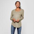 Women's Long Sleeve V-neck Criss Cross Strap Tunic - Alison Andrews Olive