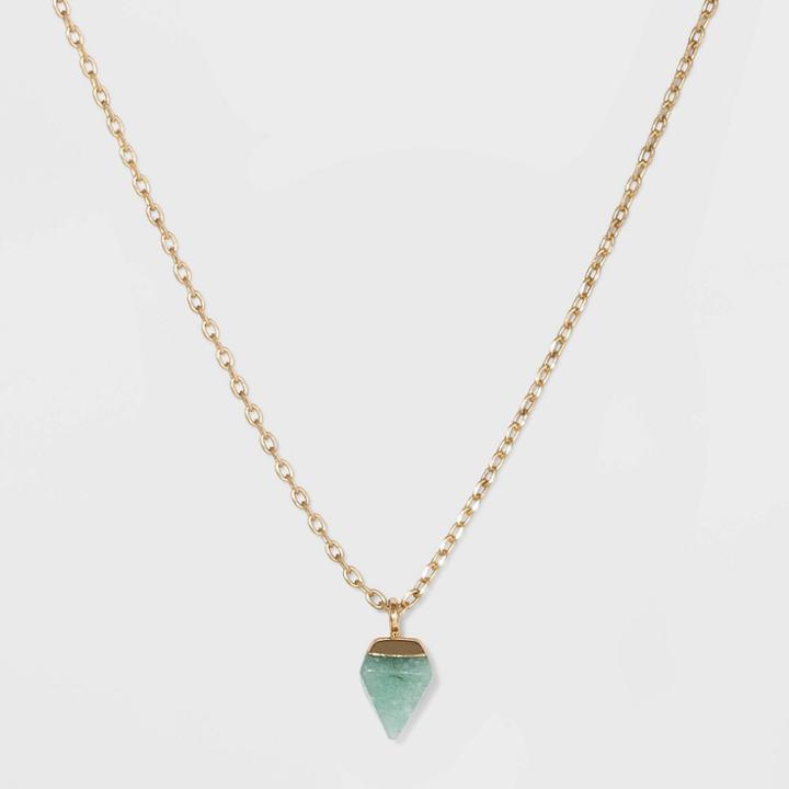 Semi-precious Green Aventurine In Worn Gold Charm Necklace - Universal Thread Green, Women's