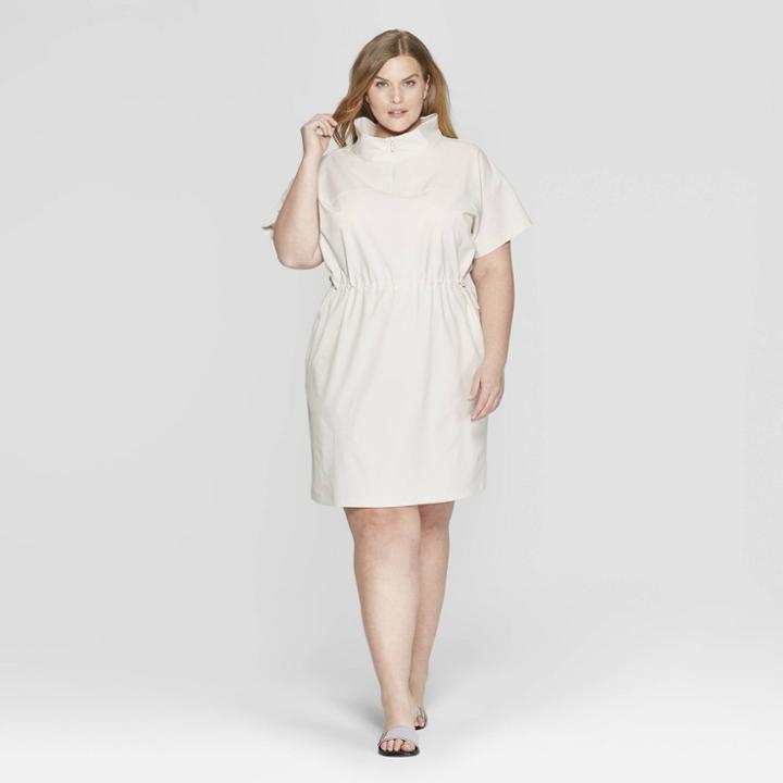 Women's Plus Size Short Sleeve Collared Tunic Dress - Prologue White X
