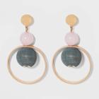 Open Circle And Semi-precious Rose Quartz Bead Drop Earrings - Universal Thread Blush, Women's,