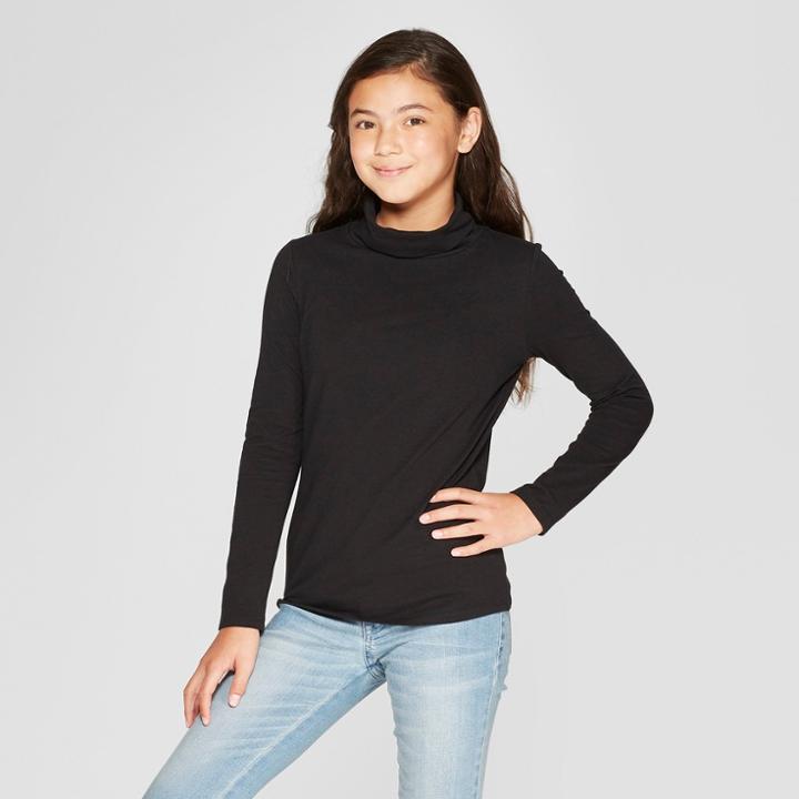 Girls' Long Sleeve Turtleneck T-shirt - Cat & Jack Black