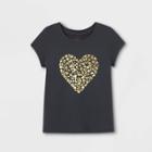 Toddler Girls' Floral Heart Short Sleeve T-shirt - Cat & Jack Dark Gray