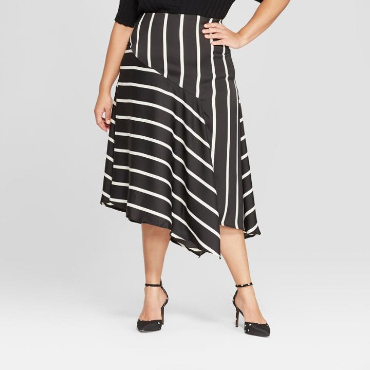 Women's Plus Size Striped Seamed Midi Slip Skirt - Who What Wear Black/white