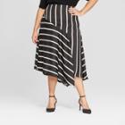 Women's Plus Size Striped Seamed Midi Slip Skirt - Who What Wear Black/white