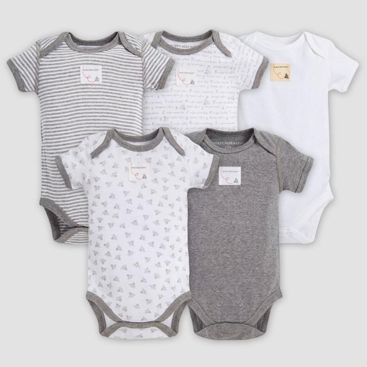Burt's Bees Baby Organic Cotton 5pk Short Sleeve Bodysuit Set - Heather Gray