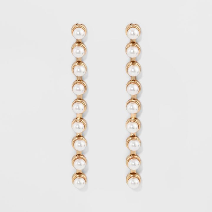 Linear Drop Pearl Earrings - A New Day Gold/white,