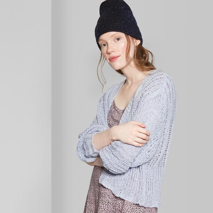 Women's Crop Cardigan With Billow Poet Sleeve - Wild Fable Blue Xxl,