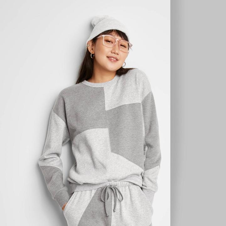 Women's Oversized Crewneck Sweatshirt - Wild Fable Gray Patchwork