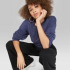 Women's Long Sleeve Oversized Fleece Henley Crew Neck Sweatshirt - Wild Fable Blue
