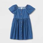 Girls' Short Sleeve Woven Dress - Cat & Jack Medium Wash Denim Xs, Medium Blue Blue