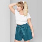 Target Women's Plus Size High-rise Paperbag Shorts - Wild Fable Teal