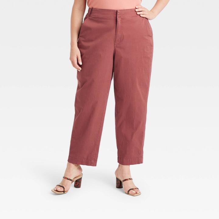 Women's Plus Size High-rise Straight Chilled Out Ankle Chino Pants - A New Day Burgundy