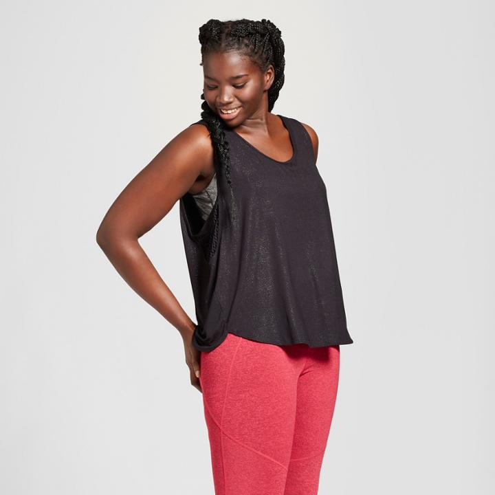 Women's Plus Size Shine Muscle Tank - Joylab Metallic Black
